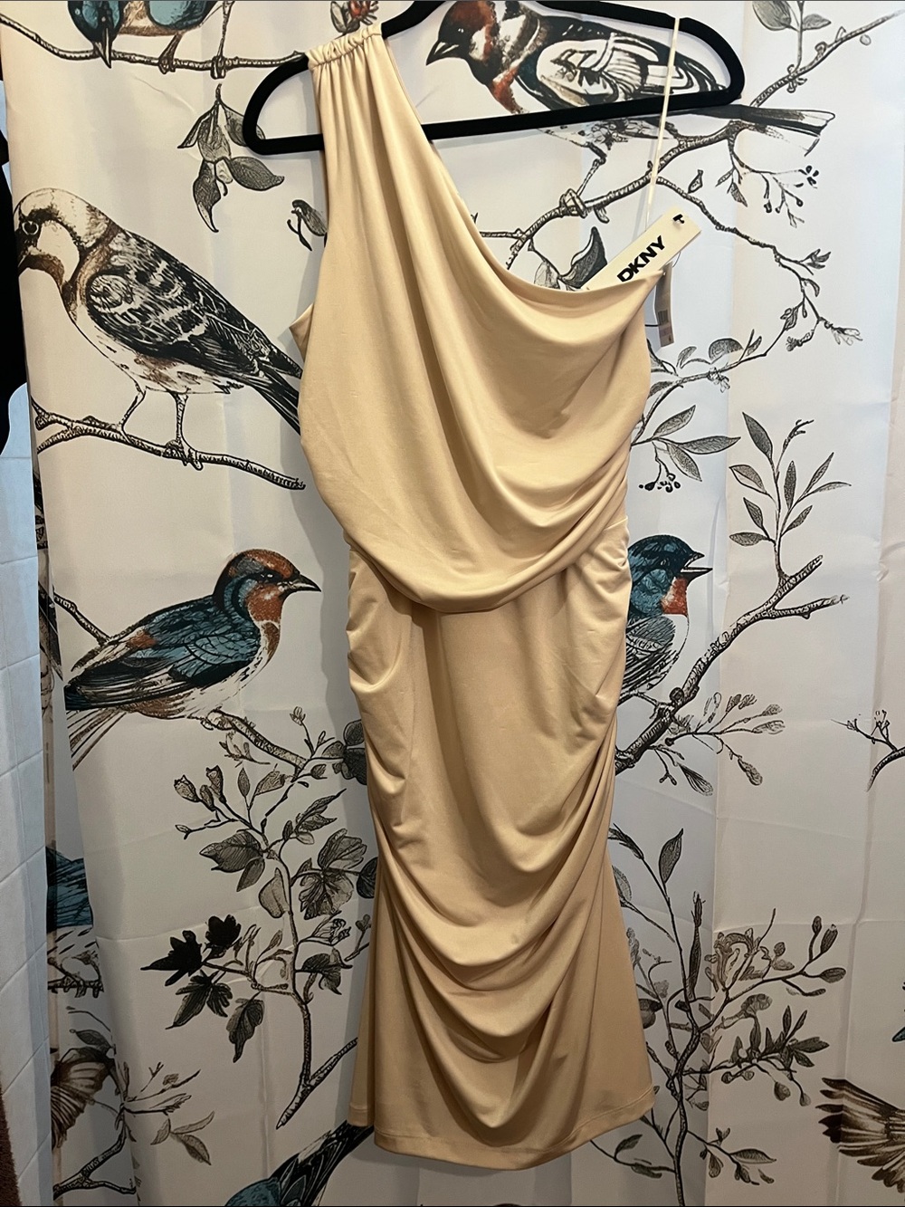 DKNY One-Shoulder Draped Nude Cocktail Dress
